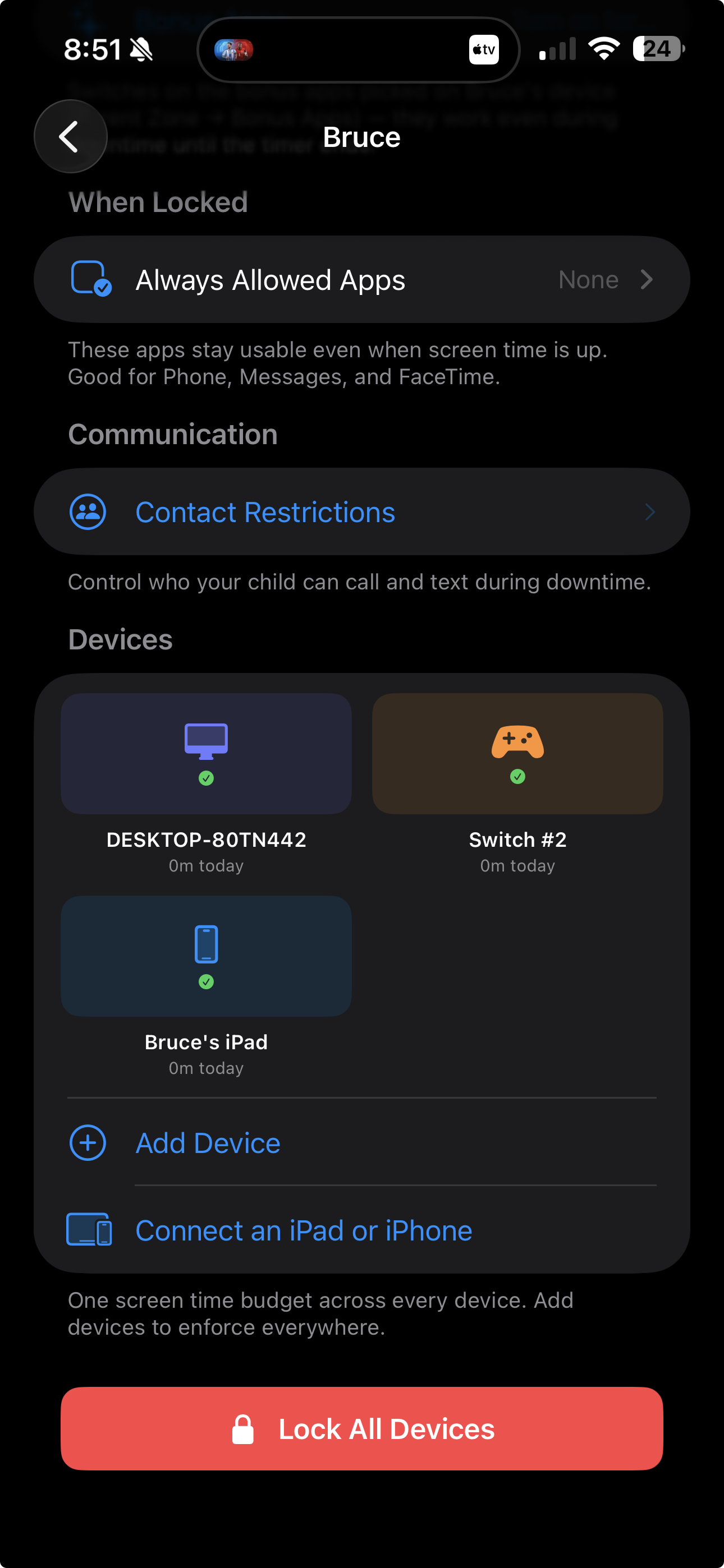 Playful Pause showing one shared budget across iPad, gaming PC, and Nintendo Switch